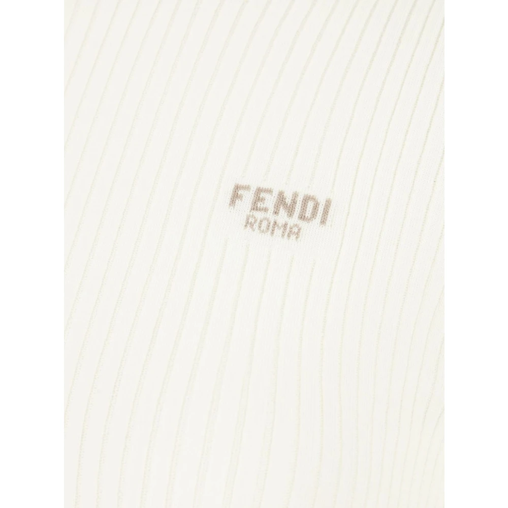 Fendi Witte Geribbelde Top met Ronde Hals White Dames