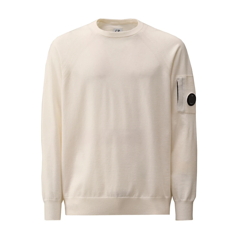 C.P. Company Merino Wol Ronde Hals Trui met Lens Zak Beige Heren