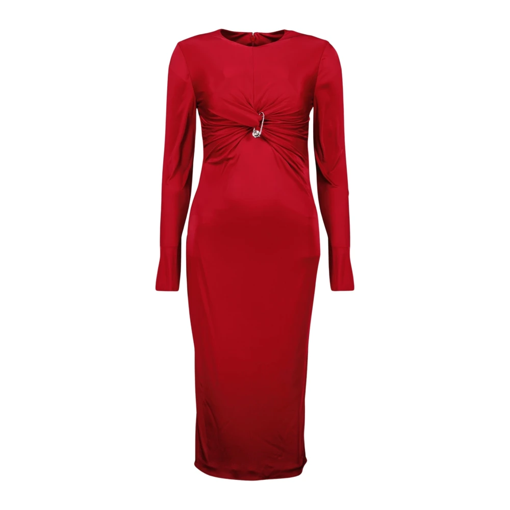 Versace Women's Red Party Dresses, Xs, Safety Pin Gathe Fitted Midi Dress