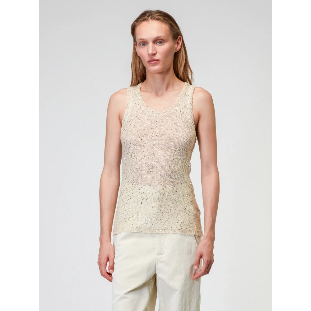 Roberto Collina Sprankelende Longsleeve Gebreide Top Beige Dames