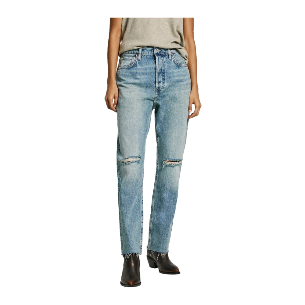 Pepe Jeans Rechte Denim Jeans met hoge taille Blue Dames