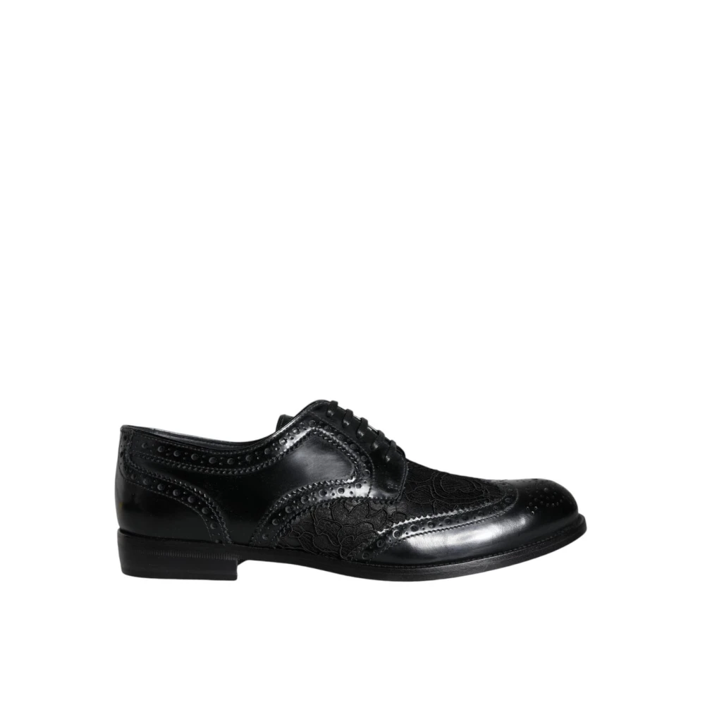 Dolce & Gabbana Women's Black Floral Brogue Wingtip Leather Shoes - Laced Shoes - 4 Uk - Shoes