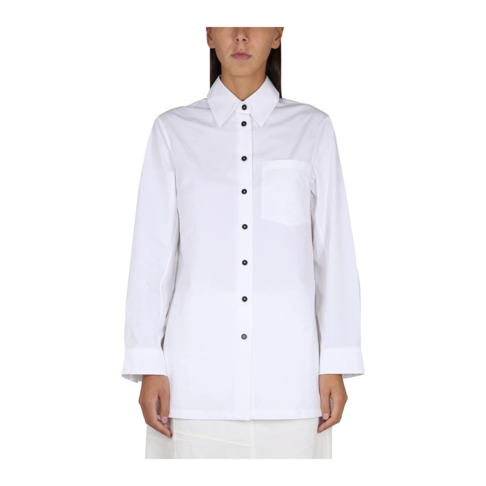 Jil Sander Femme Blanc - Cotton Poplin Long Sleeve Shirt - Blouses Et Chemises - Taille: 38 Fr