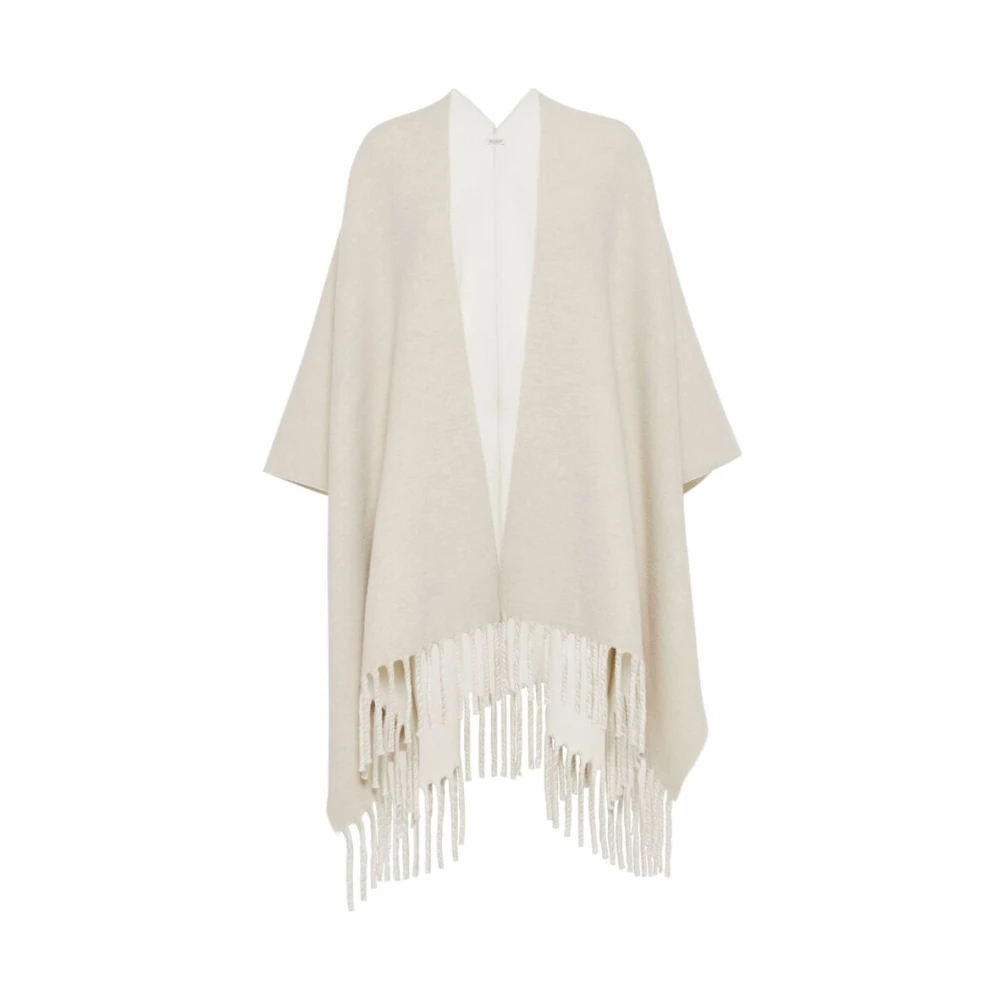 BRUNELLO CUCINELLI Beige Wol-Kasjmiermix Franje Cape Beige Dames