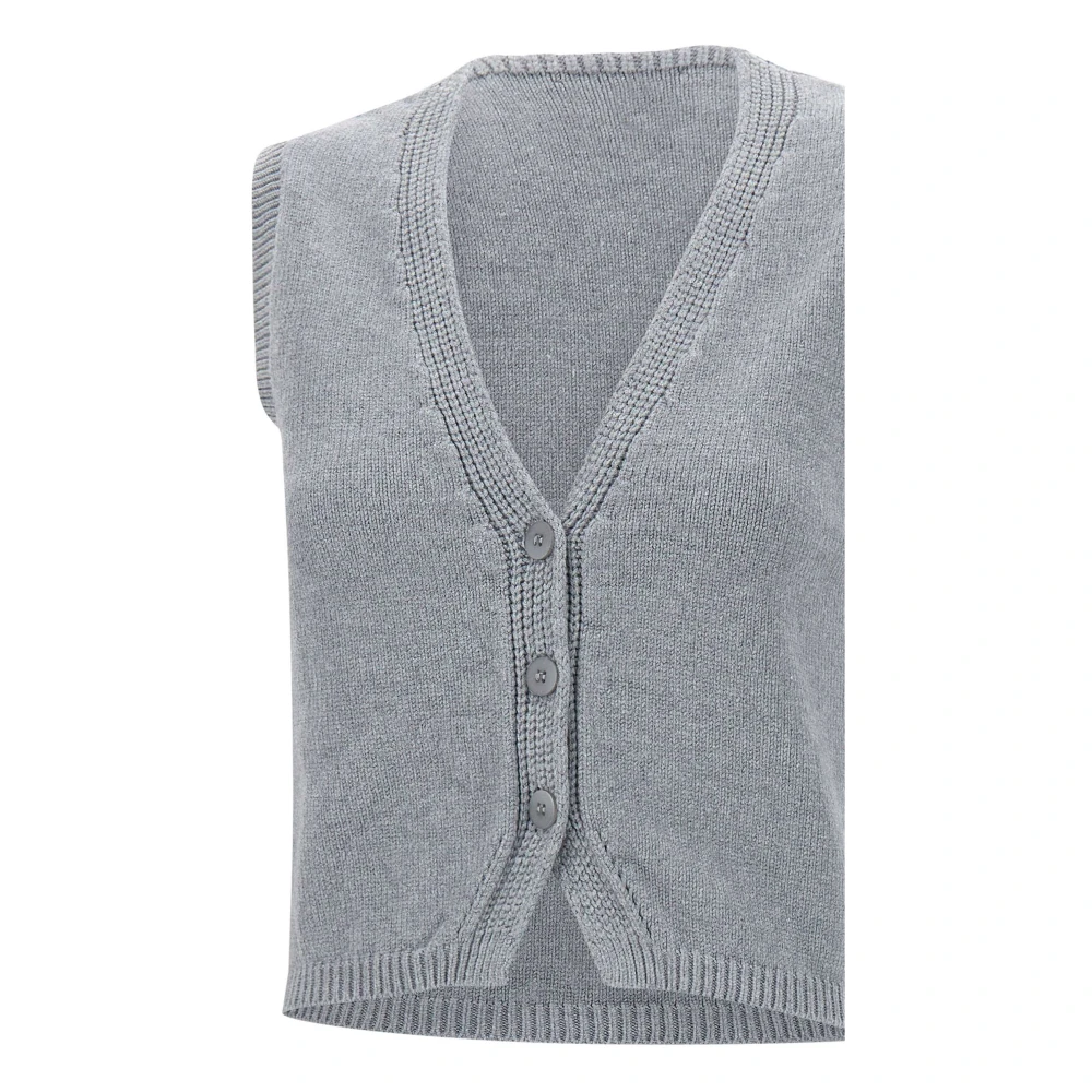 Kaos Grijze Gebreide Gilet V-Hals Trui Gray Dames