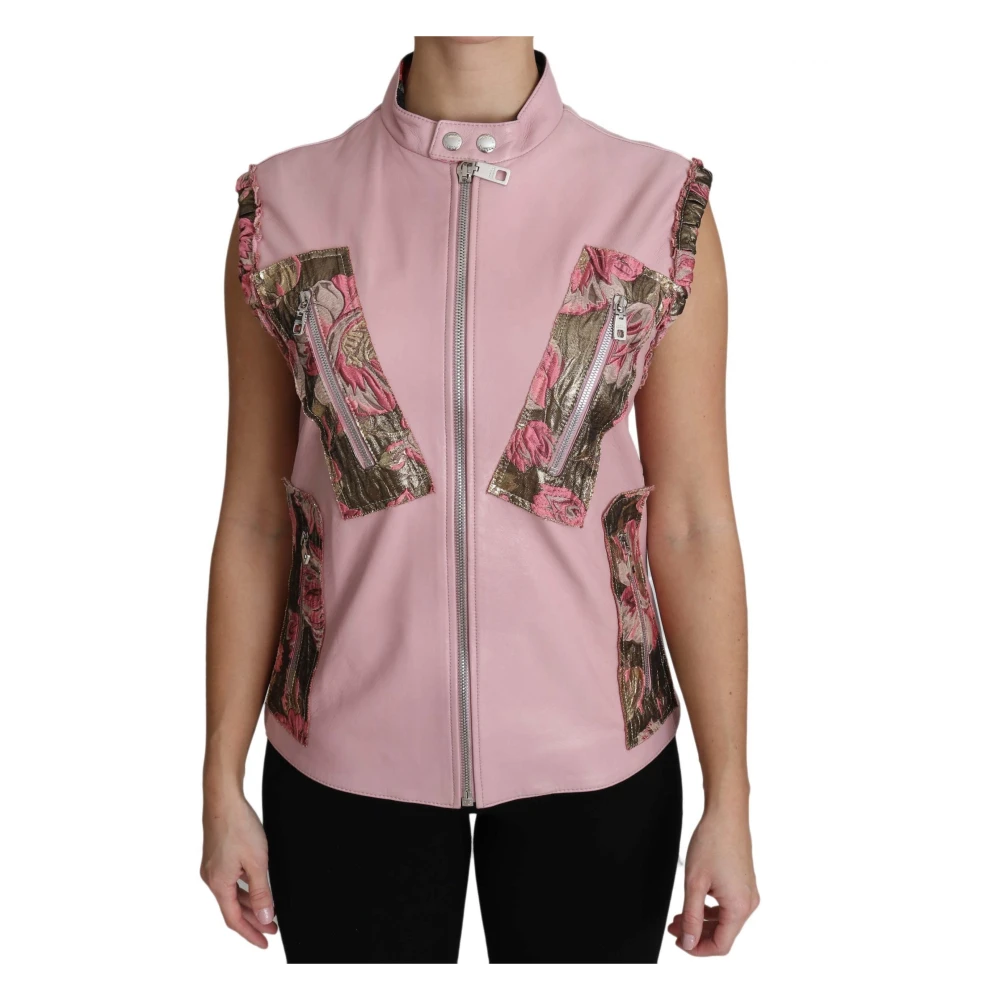 Dolce & Gabbana Women's Pink Waistcoats, S, Zippered Lamb Sleeveless Jacket