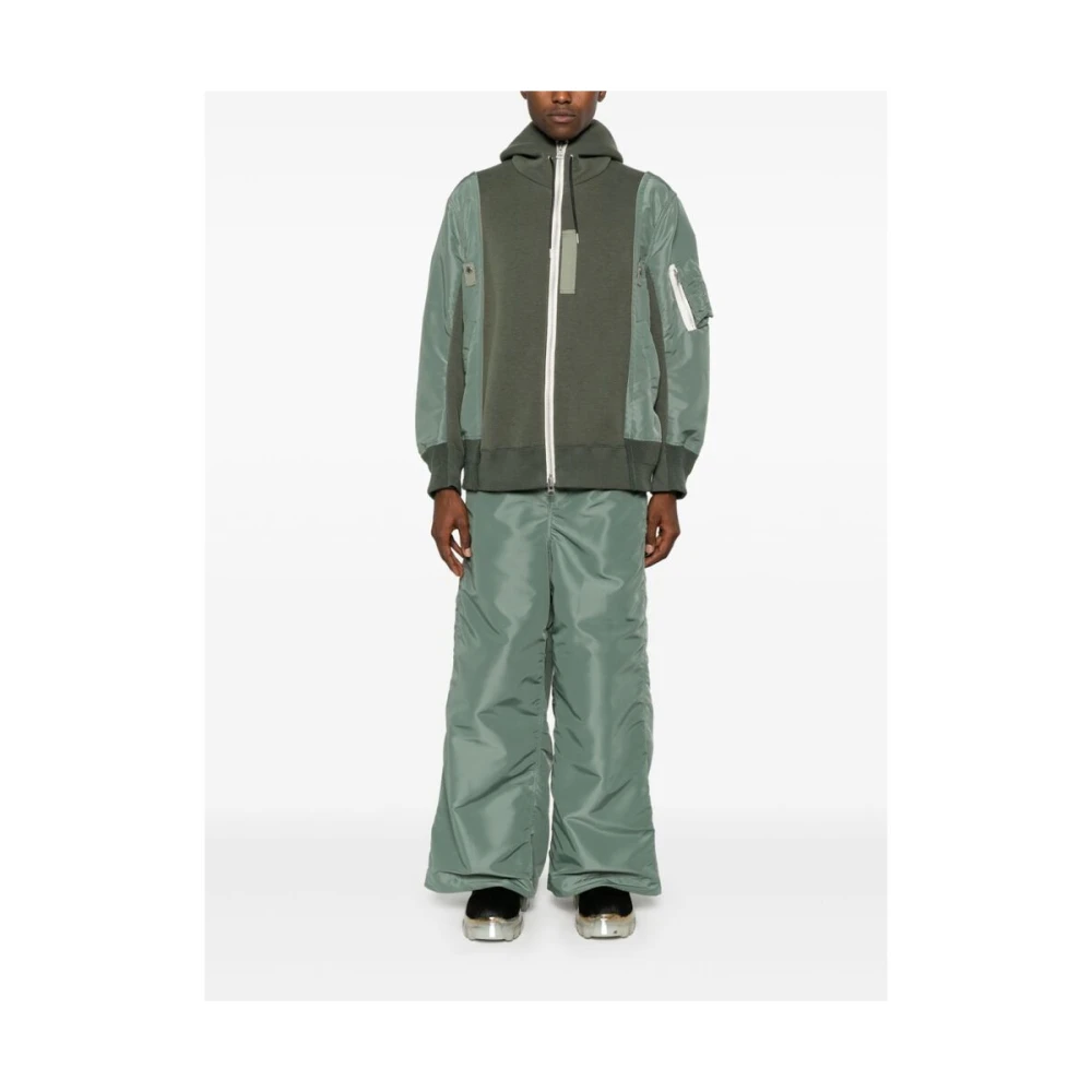Sacai Groene Hoodie Paneelontwerp Green Heren