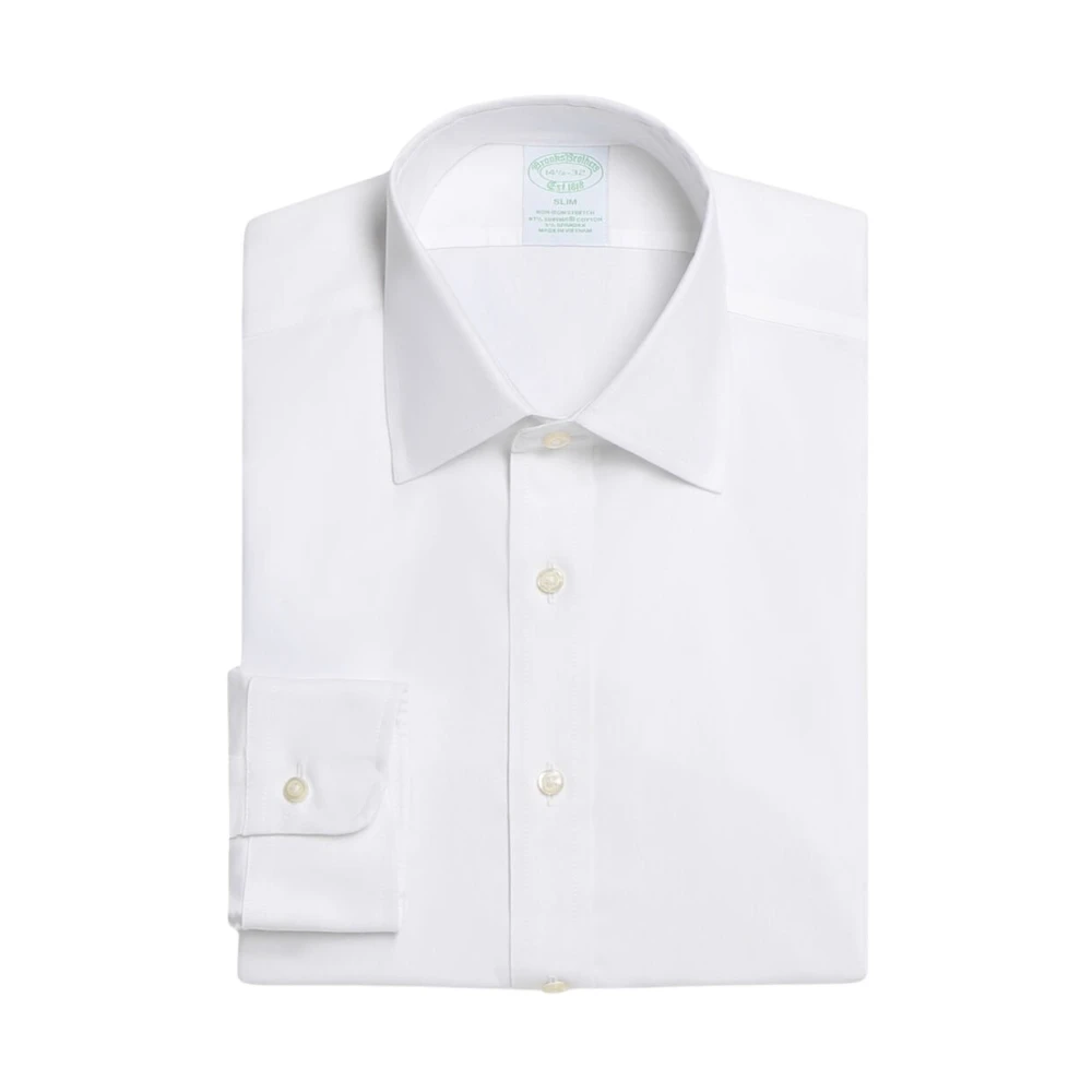 Brooks Brothers Men's White Formal Shirts, Xs, Slim Fit Non-Iron Oxford Shirt With Ainsley Collar