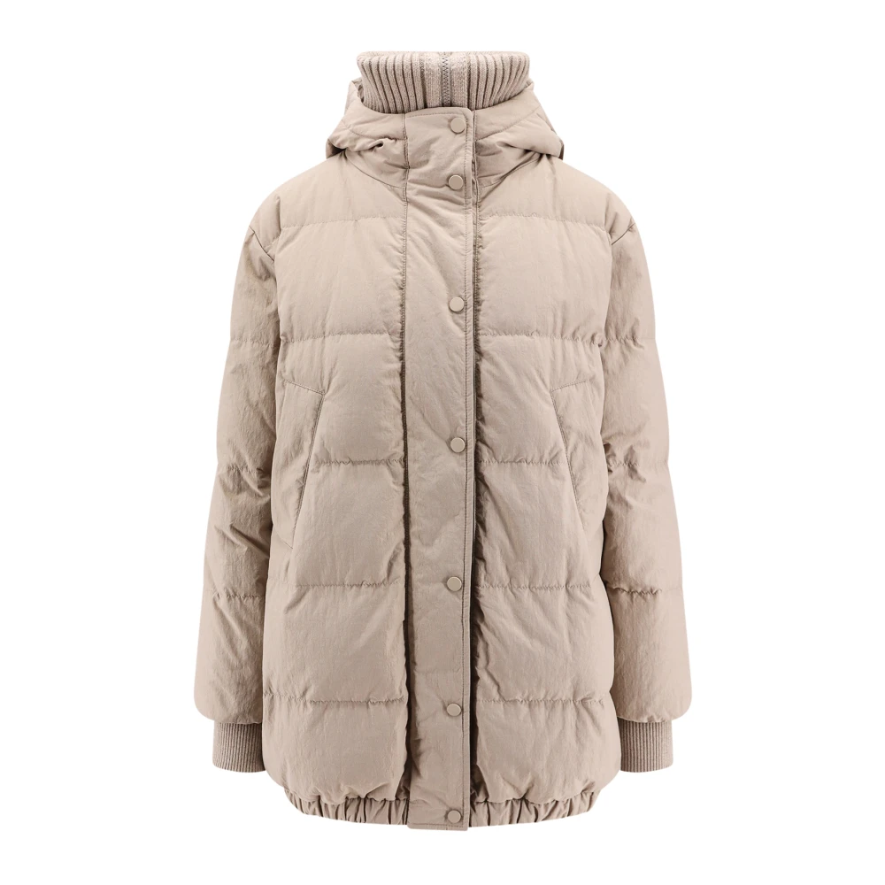 BRUNELLO CUCINELLI Gewatteerde jas met kasjmier details Beige Dames