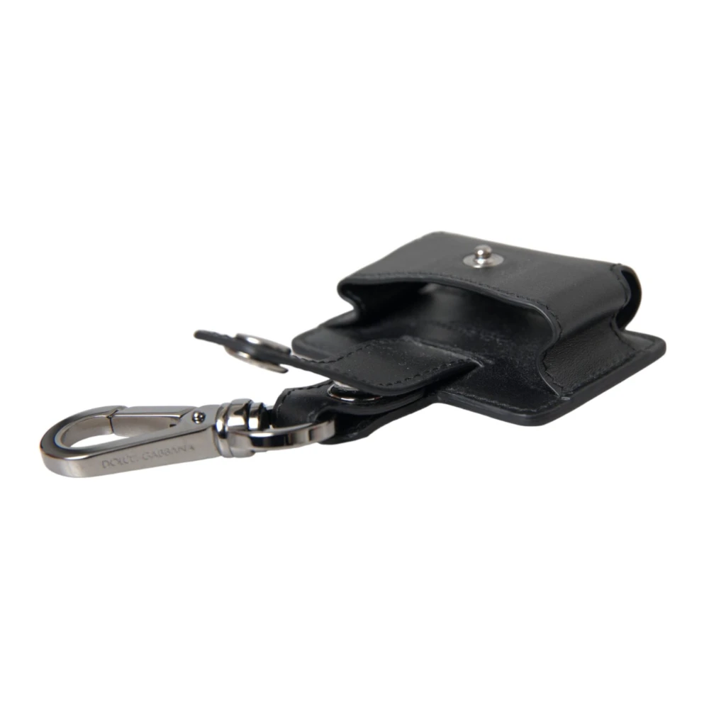 Dolce & Gabbana Zwart Lederen Zilveren Metalen Airpods Hoesje Black Unisex