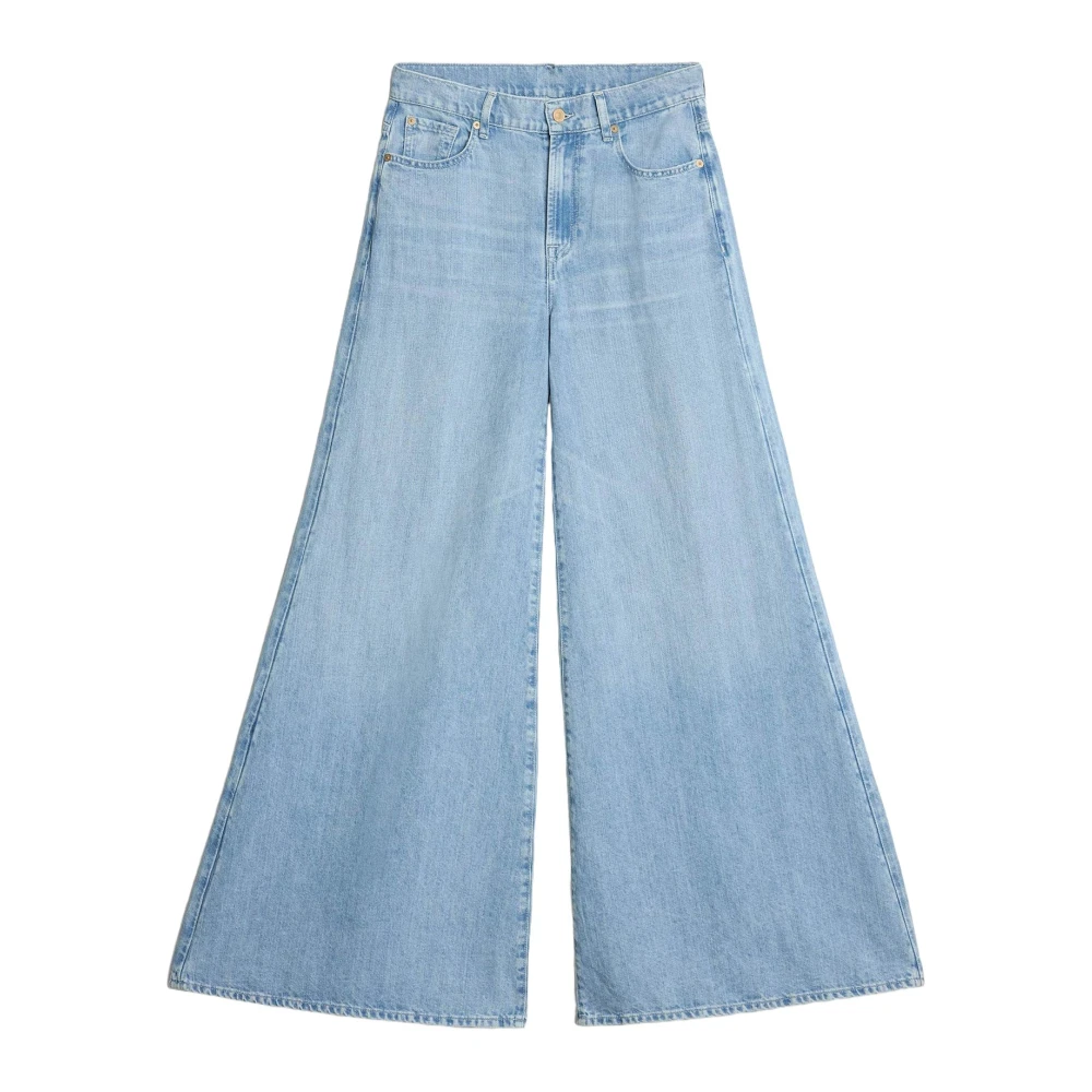 7 For All Mankind Vintage Linnen Denim Wijde Pijp Jeans Blue Dames
