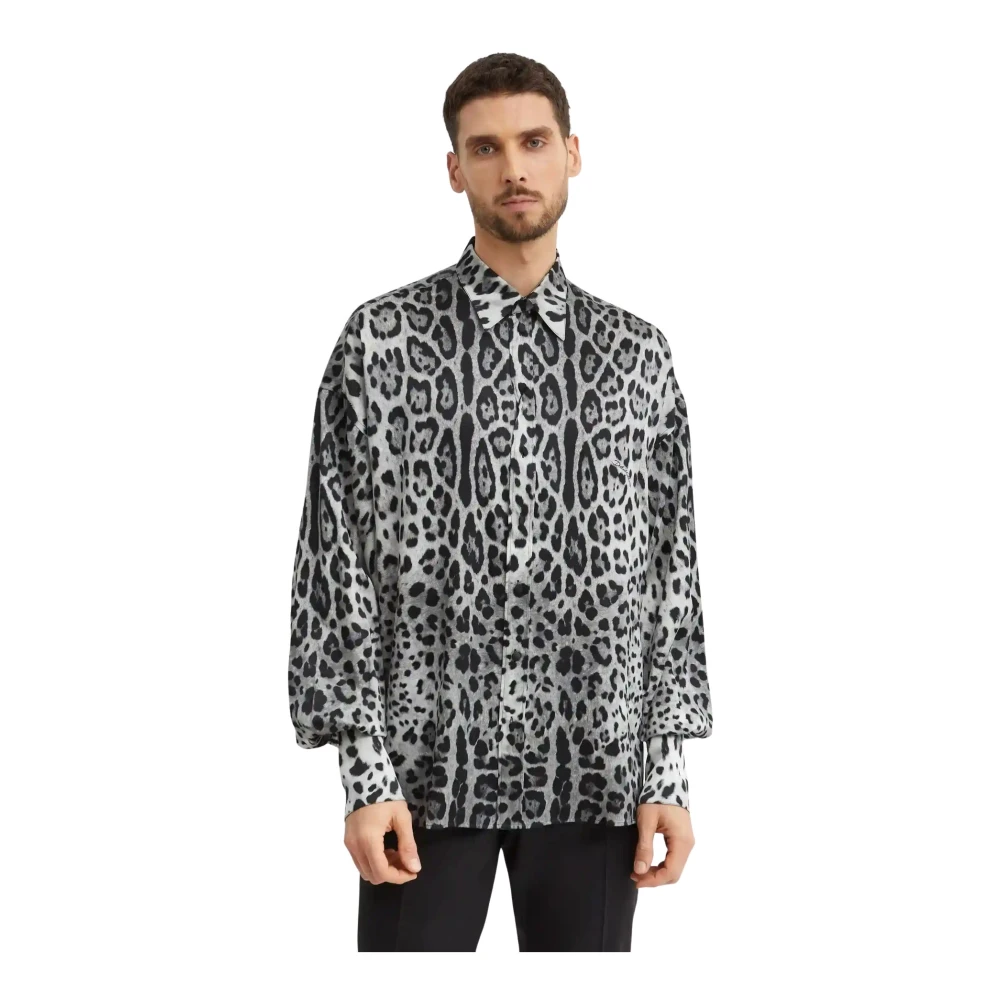 Dolce & Gabbana Homme Noir - Chemise En Soie À Imprimé Léopard Super Oversize - Chemises - Taille: L