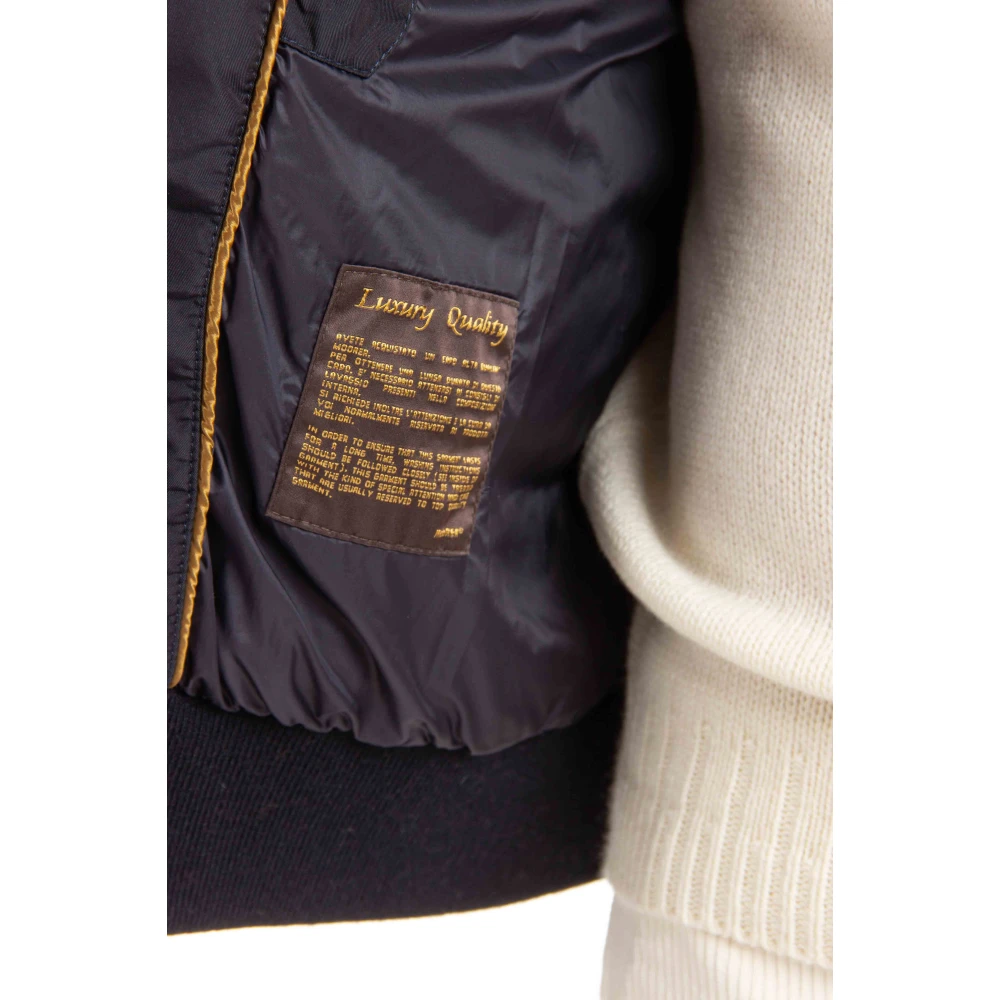 Moorer Blauwe Puffer Bomber met Denim Details Blue Heren