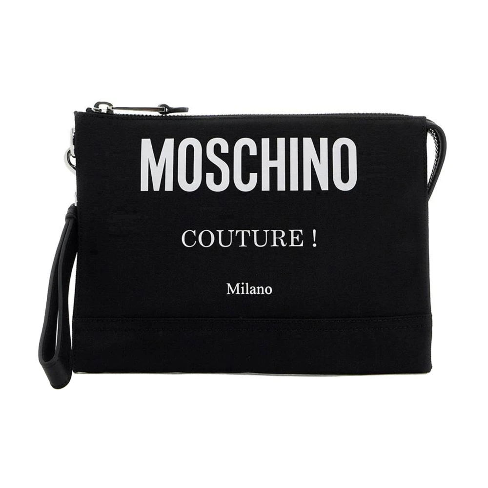 Moschino Logo Pouch met Rits Black Heren