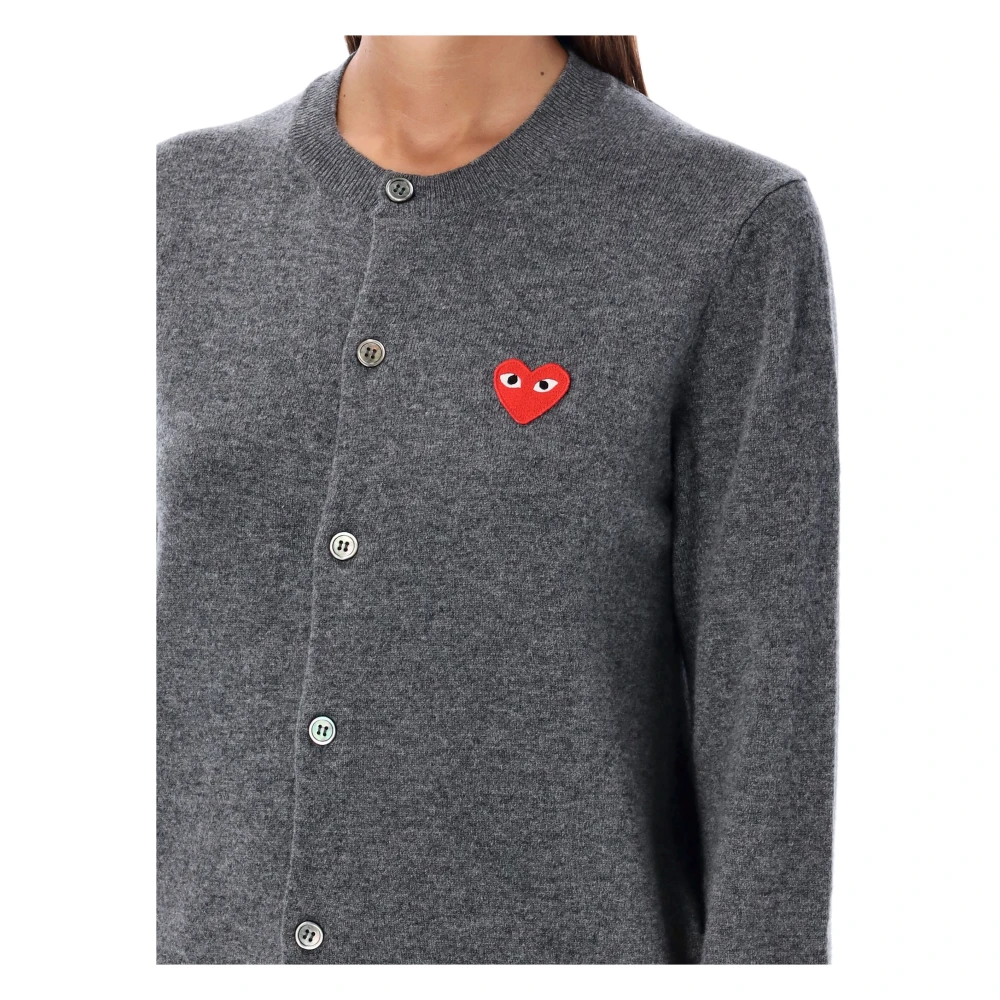 Comme des Garçons Grijze Gebreide Trui Rode Hart Patch Vest Gray Dames