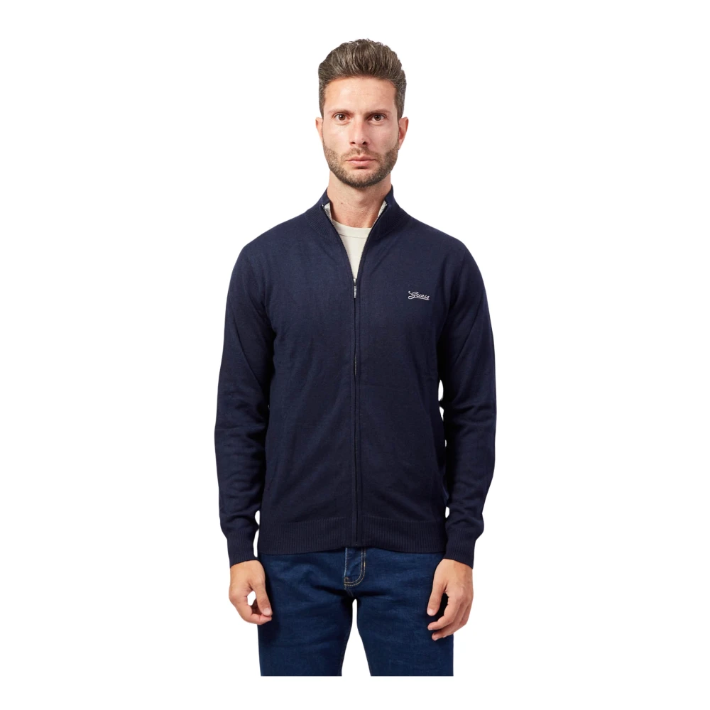 Guess Blauwe Rits Cardigan Sweater Blue Heren