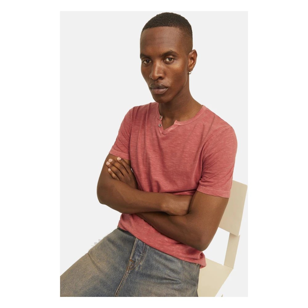 jack & jones Split Neck Heren T-shirt Pink Heren