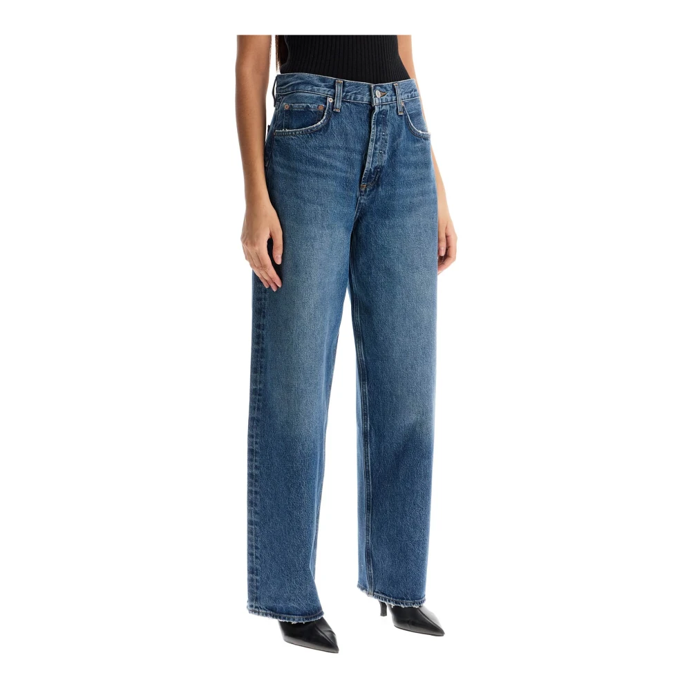 Agolde Vintage Wide Leg Distressed Denim Jeans Blue Dames