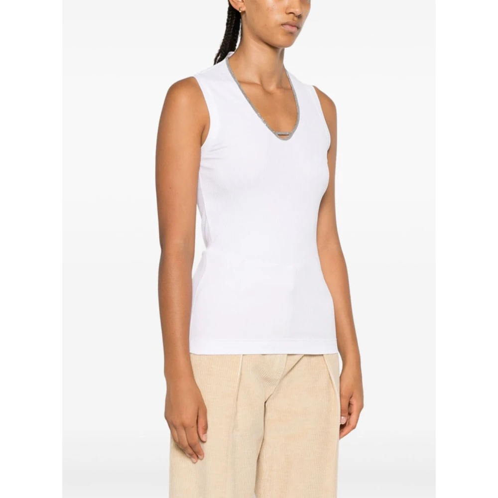 BRUNELLO CUCINELLI Witte Mouwloze Top met Monili Detail White Dames