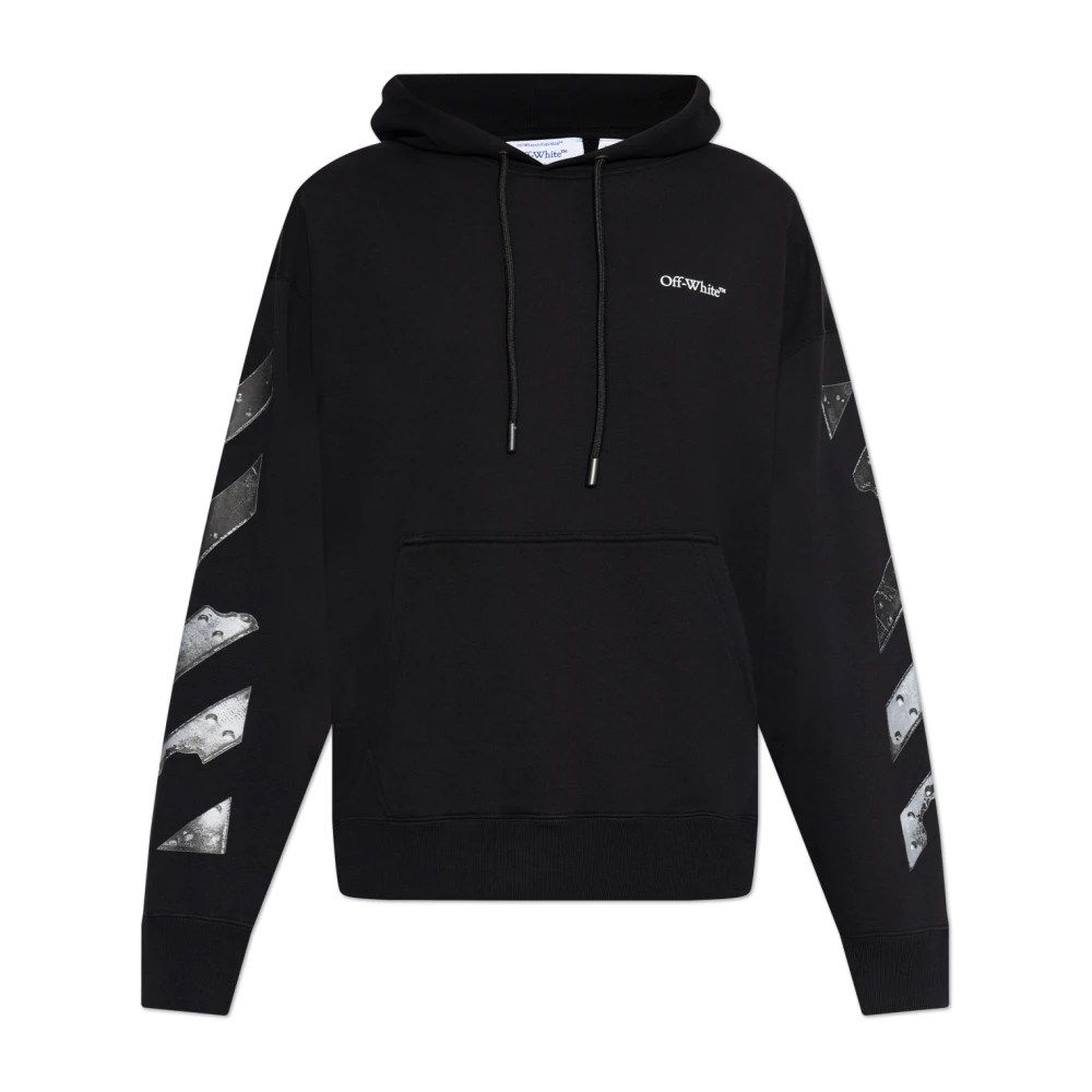 Off White Men's Black Hoodies, S, Logo-Printed Sweatshirt