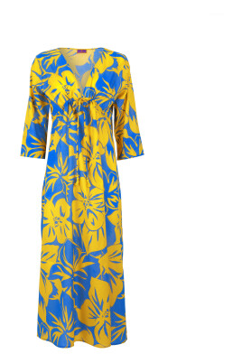 kvinnors-gula-langa-bomull-kaftan-med-blommigt-monster