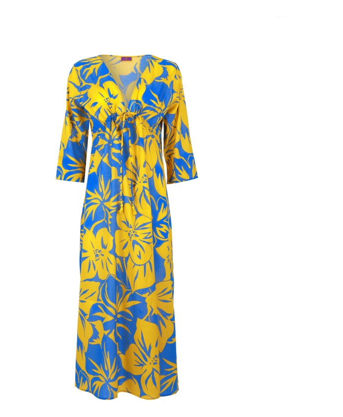 kaftan-long-jaune-en-coton-pour-femmes-avec-motif-floral