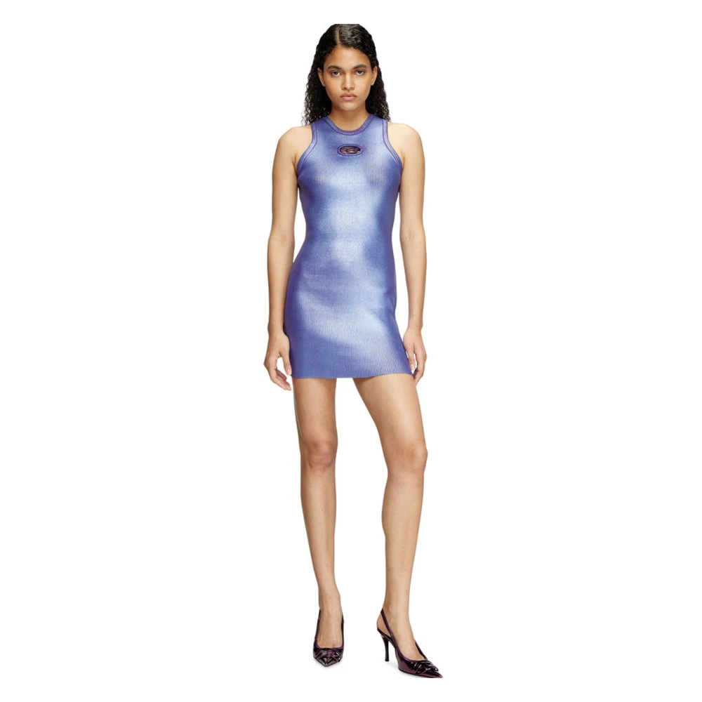 Diesel Metallic Geribbelde Gebreide Jurk Paars Purple Dames