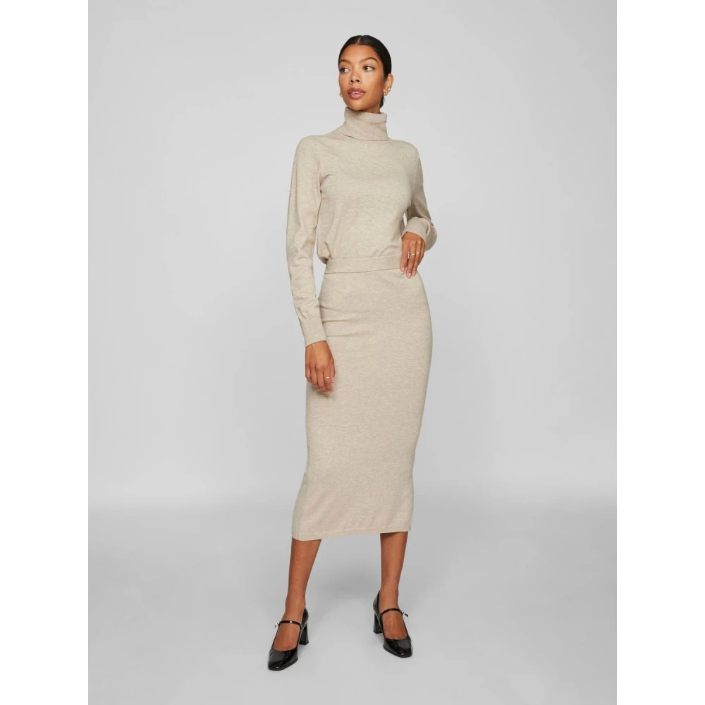 Vila Lange Gebreide Rok voor Vrouwen Beige Dames