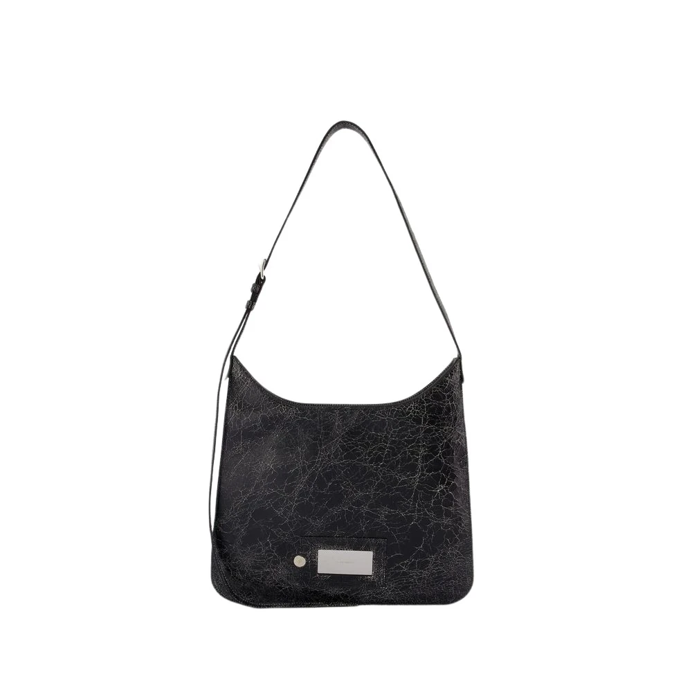 Acne Studios Zwarte Leren Schoudertas met Ketting Black Dames