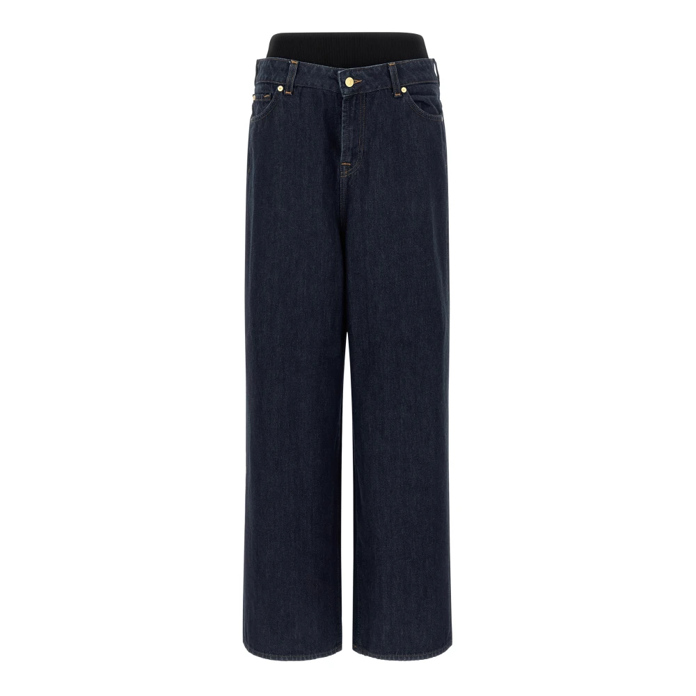 7 For All Mankind Blue Banded Slouchy Wide Jeans - Female - Straight Fit Jeans - W27 - Jeans