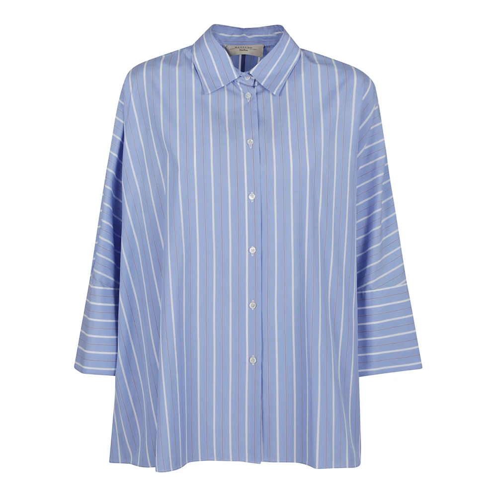 Max Mara Weekend Blauwe Katoenen Overhemd met Wijde Kraag Blue Dames