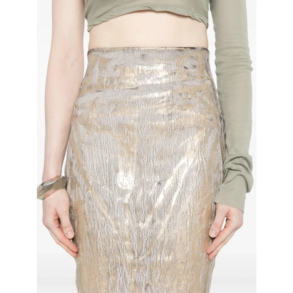 Rick Owens Gouden Rok met Rafelzoom Yellow Dames