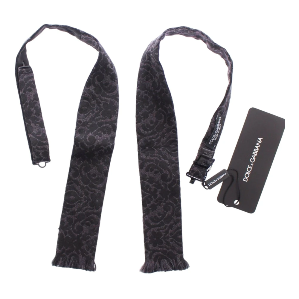 Dolce & Gabbana Elegante Zwarte Paisley Zijde-Wol Vlinderdas Black Heren