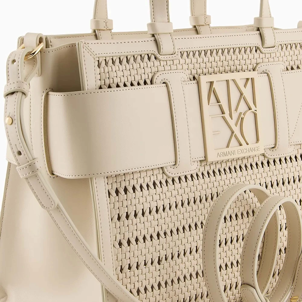 Armani Exchange Beige Stro Tote Tas met Logo Beige Dames
