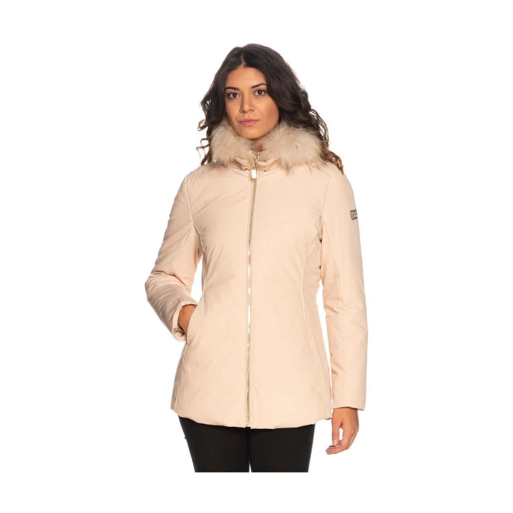 YES ZEE Stretch Technische Jas met Bont Capuchon Beige Dames