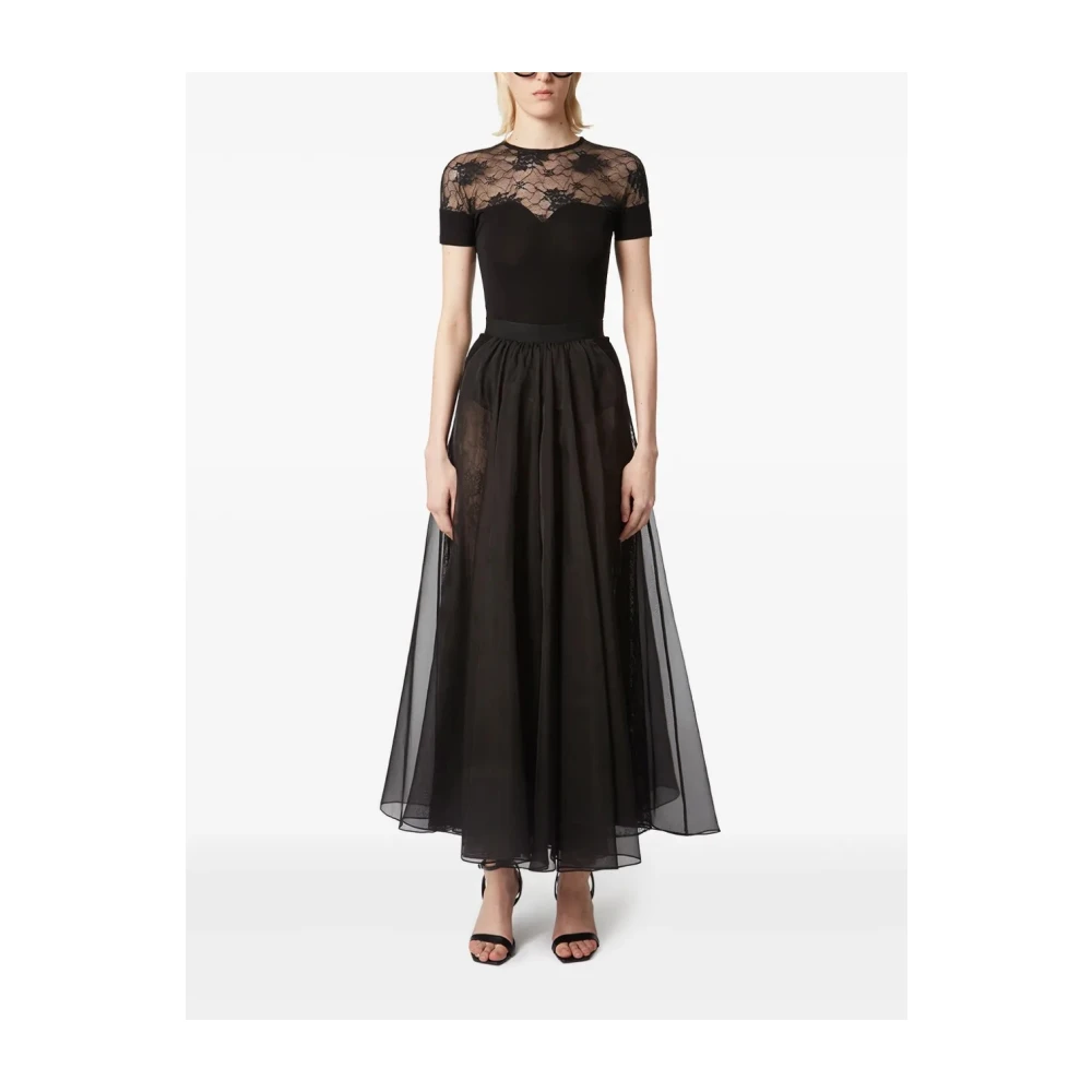 Nina Ricci Hoge Taille Zwarte Lange Rok Black Dames