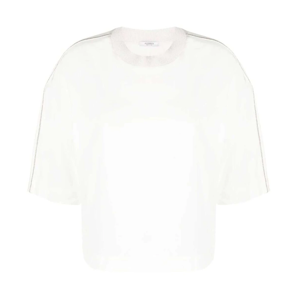 PESERICO Zijden Blend Appliqué T-shirt White Dames