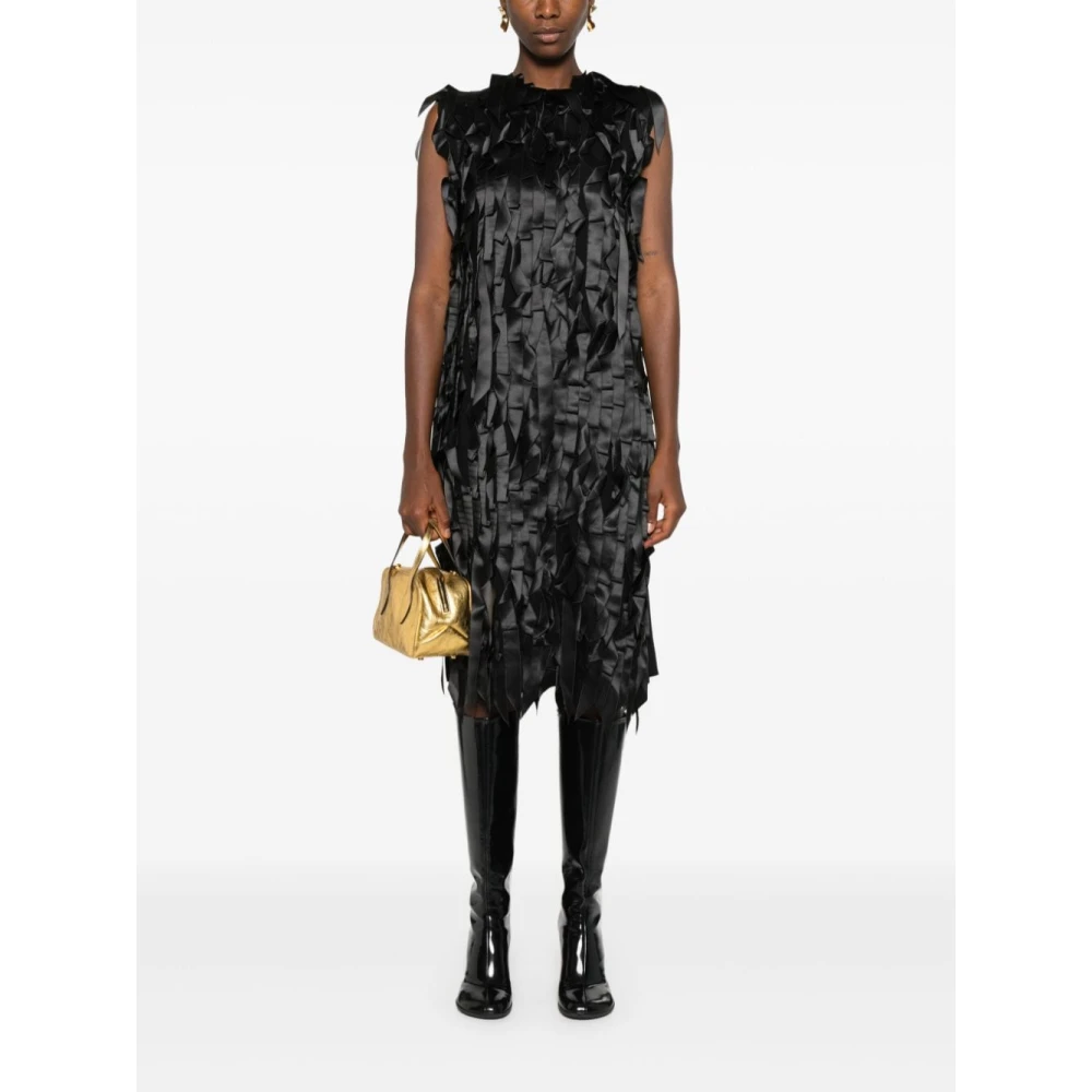 Prada Zwart lintdetail midi-jurk Black Dames