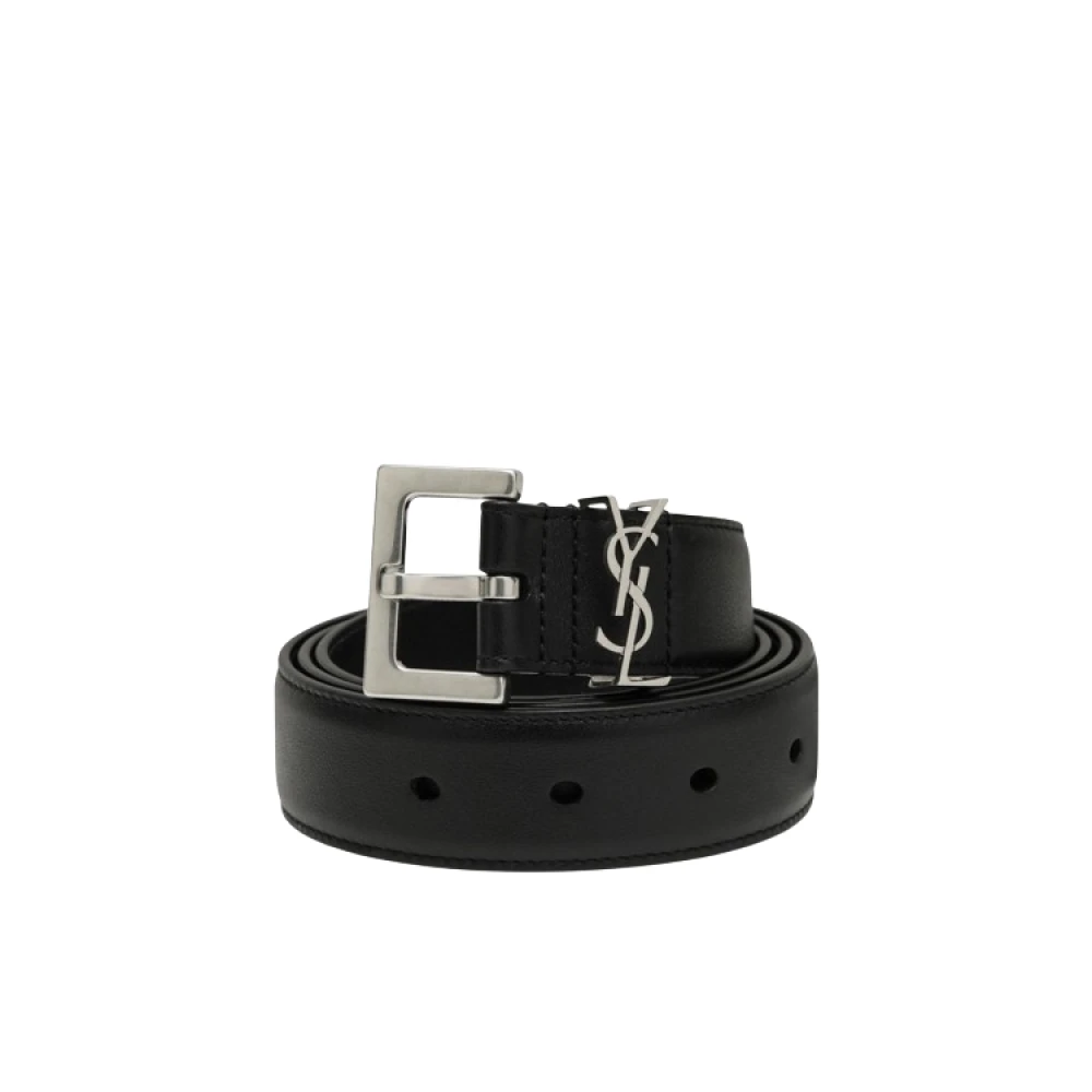 Saint Laurent Glad leren riem Cassandre stijl Black Dames