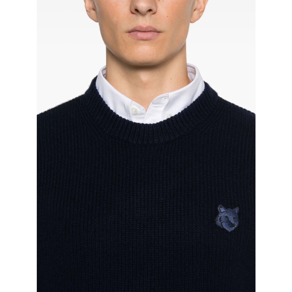 Maison Kitsuné Blauwe Fox Head Wollen Trui Sweater Blue Heren