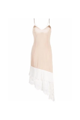 Blush/Vit Spetspanel Asymmetrisk Slipklänning