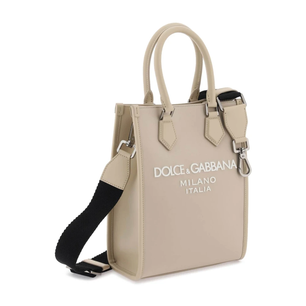 Dolce & Gabbana Kleine nylon tote tas met logo Beige Heren