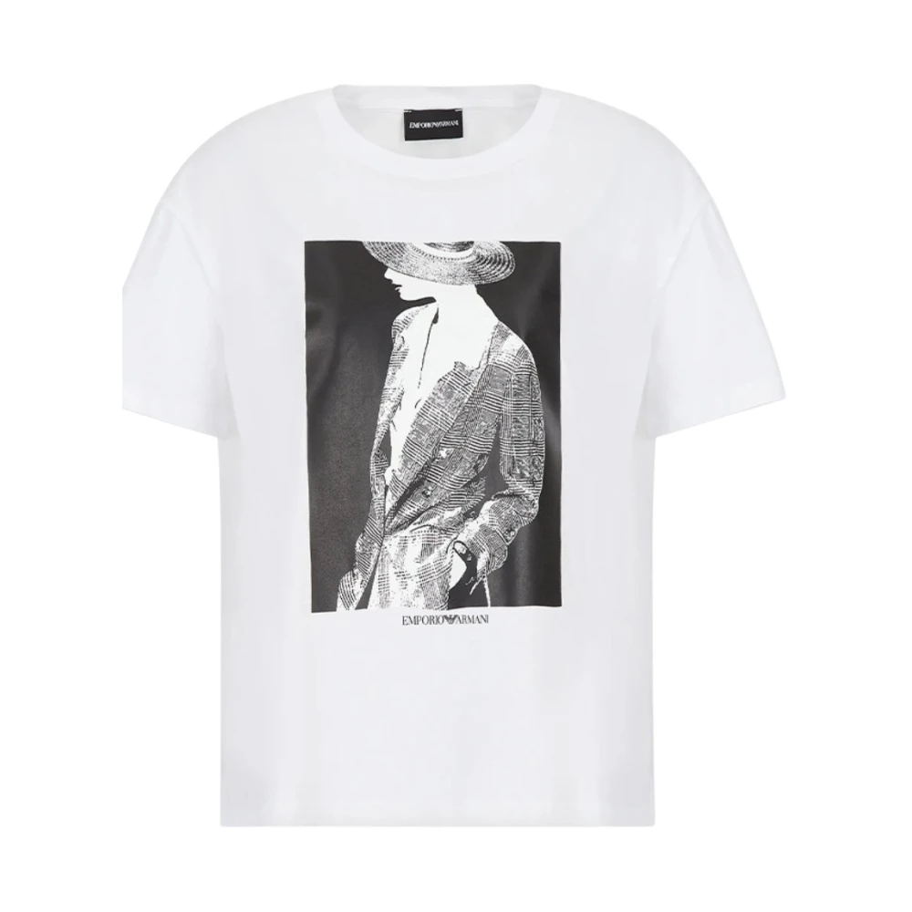 Emporio Armani Gedrukt Katoenen T-Shirt voor Vrouwen White Dames