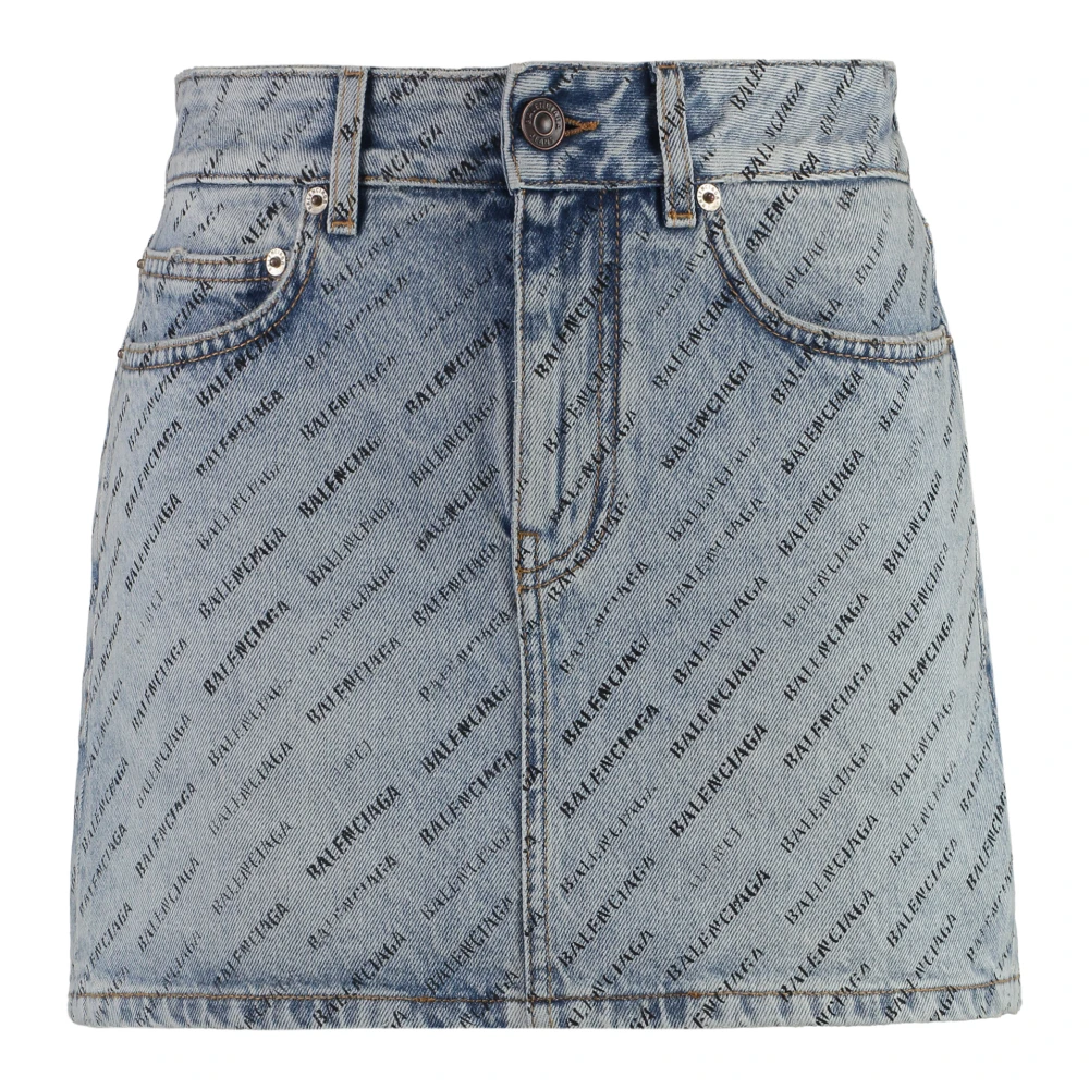 Balenciaga Logo Print Denim Mini Skirt Blue, Dam