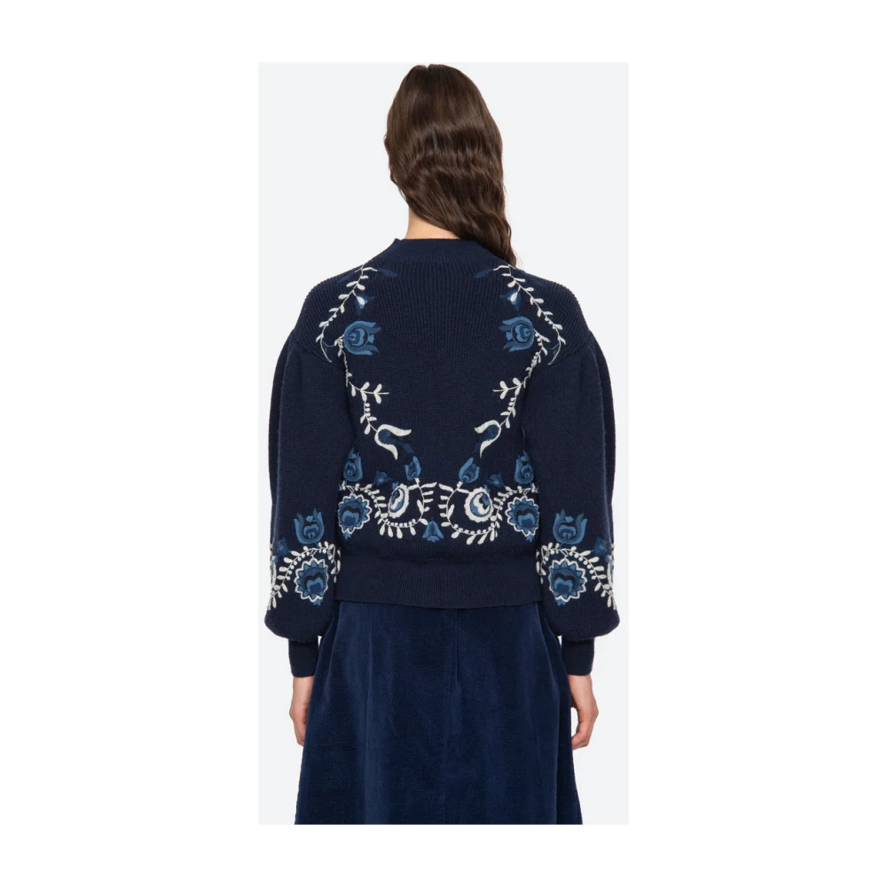 Sea NY Bloemen Geborduurde Trui Blue Dames