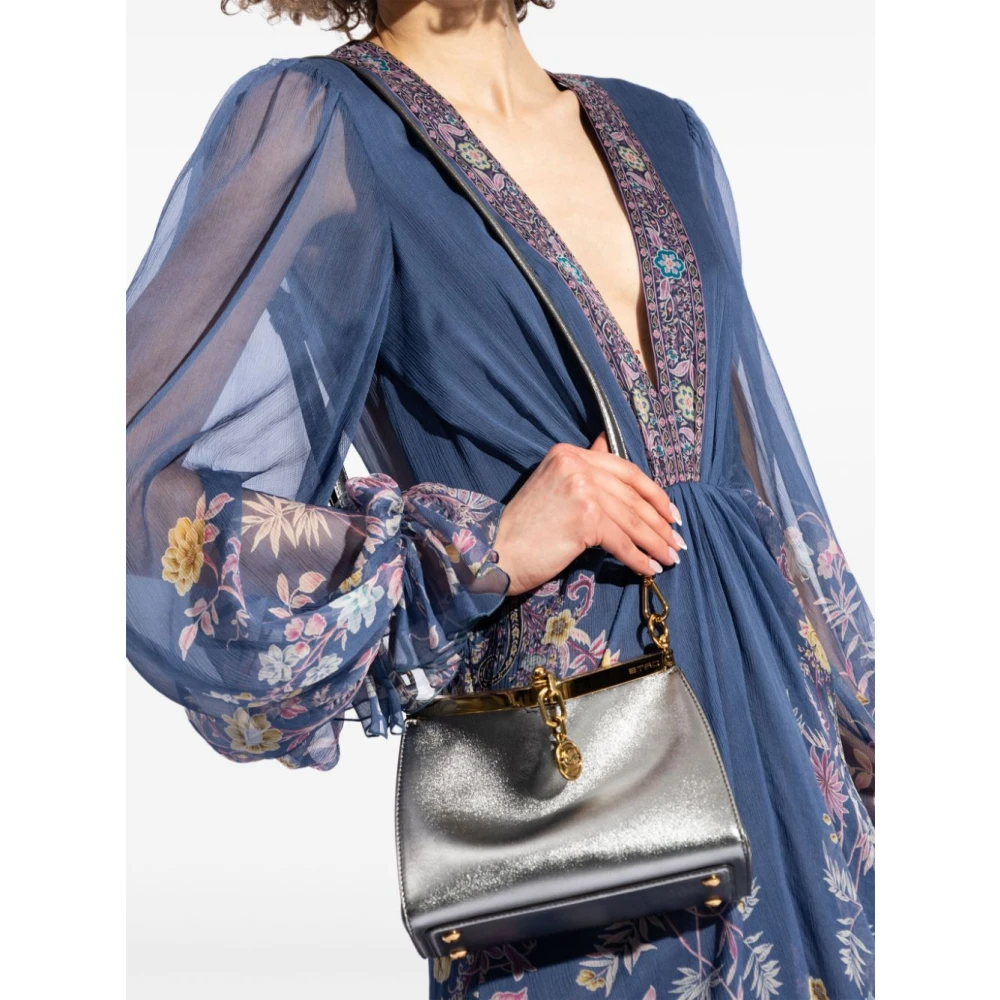 ETRO Metallic Finish Schoudertas met Logo Bedel Gray Dames