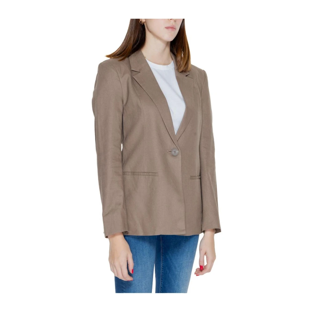Only Bruin Linnen Pak Blazer Damesjasje Brown Dames