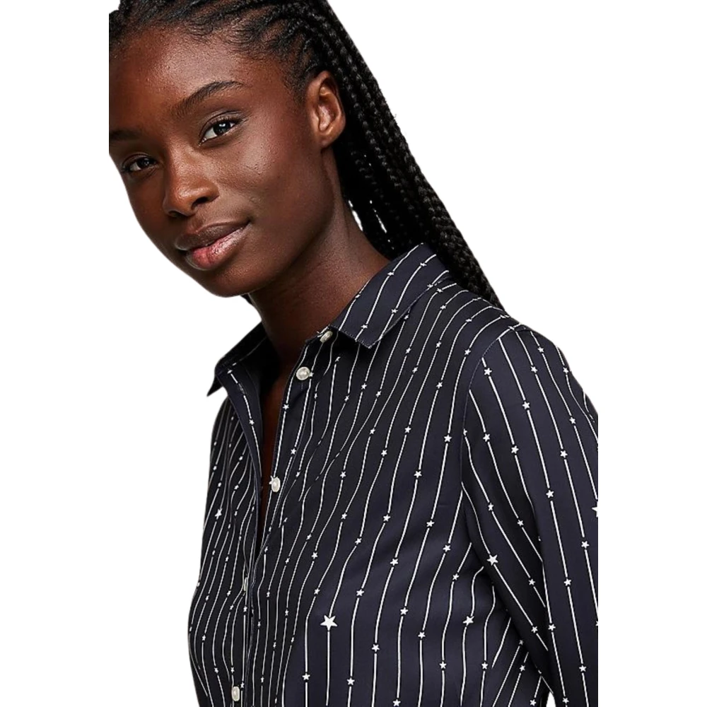 Tommy Hilfiger Gestreepte en Sterren Midi Overhemdjurk Black Dames