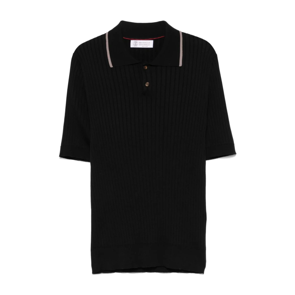 BRUNELLO CUCINELLI Gestreept Poloshirt met Knoopsluiting Black Heren
