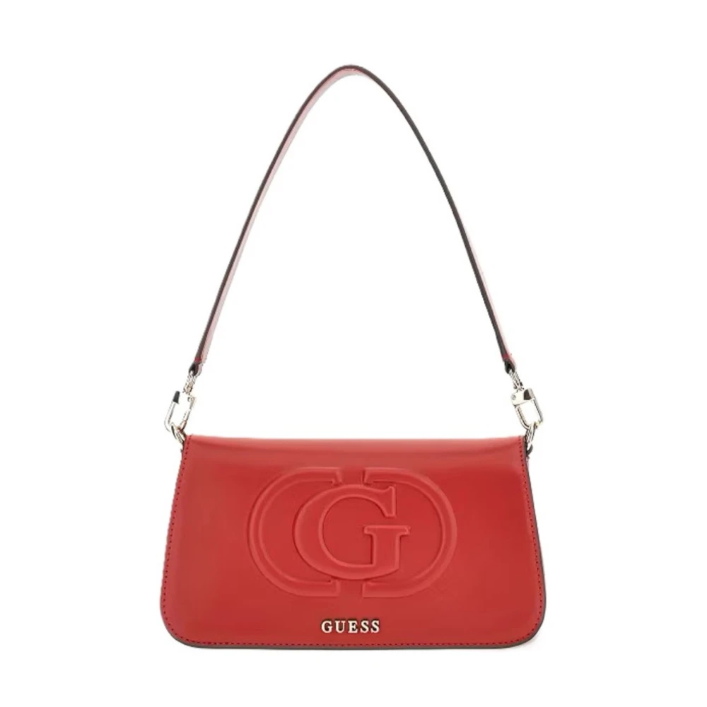 Guess Rode Schoudertas met Verstelbare Band en Afneembare Logo Belettering in Zilver Metaal en Maxi Tone-on-Tone Logo Red Dames
